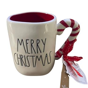 Imagem de Rae Dunn Caneca de café LL branca de cerâmica com alça de bengala doce com etiqueta de presente Artistix Christmas Shoppe
