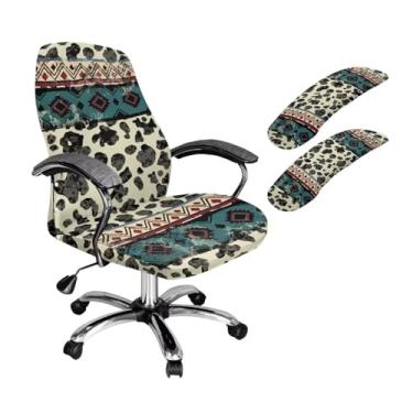 Imagem de SAJJWHHR Capa de cadeira de escritório com estampa de vaca asteca com capas de apoio de braço, capa de cadeira de computador com botão, acessórios para cadeiras de escritório resistentes a rugas, G