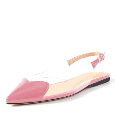 Imagem de Fravonkass Sapatilhas femininas modernas com bico de coração transparente em PVC com bico fino preto chique e bico fino transparente para encontros e escritório sapatos rasos para mulheres, rosa, 36
