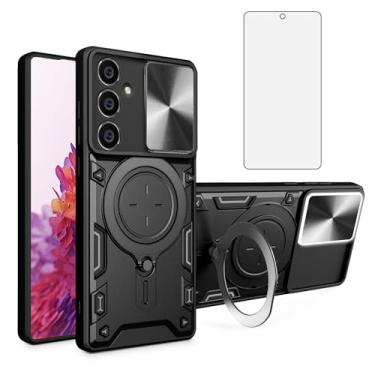 Imagem de Asuwish Capa de telefone para Samsung Galaxy S23 FE 5G capa magnética para câmera deslizante com protetor de tela de vidro temperado e suporte de anel acessórios de celular híbrido S 23 EF S23FE 23S