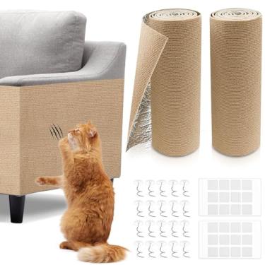 Imagem de Pacote com 2 protetores de móveis para sofá para gatos, 99,3 x 15,8 cm, tapete autoadesivo para escalada de gatos, tapete arranhador de canto de parede para sofá de gatos e protetor de parede (Caqui
