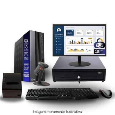 Imagem de Kit Automação PDV TOB i3 4ªG 4GB SSD 120GB Win10 Rede S/Fio Teclado Mouse Monitor 15” Gvt. Dinheiro  Imp. Térmica Leitor Cód Barras