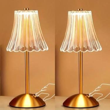 Imagem de Luminária de Mesa LED de Cristal com Toque | Abajur Recarregável Sem Fio 3 Cores Dimerizável para Quarto e Decoração Moderna (KIT 2*Modelo-A)