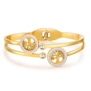 Imagem de RINTOLER Pulseira feminina banhada a ouro 18 quilates de aço inoxidável com zircônia cúbica, adjustable, Aço inoxidável, Zircônia cúbica