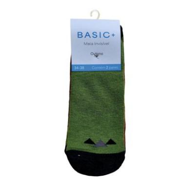 Imagem de Conjunto com 2 Pares de Meias, Modelo Super Invisivel, 39-43, Basic+ Triangulo Verde e Marrom