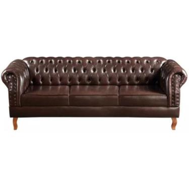 Imagem de Sofá Chesterfield 3 Lugares Dom Pedro Vintage Retrô Capitonê Couro Marrom