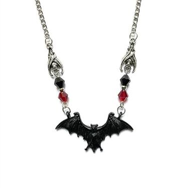 Imagem de Colar de morcego gótico vintage vermelho preto cristal gema morcego colar pingente punk estilo hip hop colar de morcego preto acessórios de roupas de festa de Halloween para mulheres adolescentes meninas, Cristal, Cobre