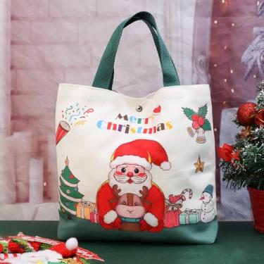 Imagem de Bolsa de presente de Natal, desenho animado, Papai Noel, alce, padrão de árvore de Natal, bolachas de doces, sacos de lona, festivos, decoração de casa, estilo 1, 27 x 22 cm