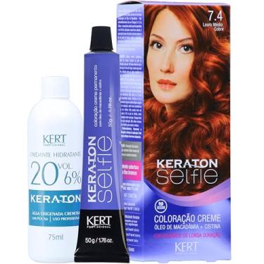 Imagem de Keraton Coloração Permanente Em Creme Para Cabelos Com Cistina E Óleo De Macadâmia Selfie 50G Nº 7.4 Louro Médio Cobre