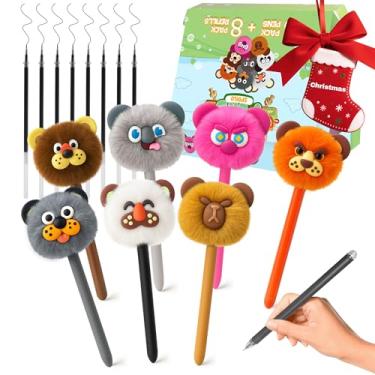 Imagem de Canetas fofas de Natal para meninas, pacote com 8 - Canetas pompons para lembrancinhas de festa, meias para crianças, canetas coloridas fofas, material escolar fofo para meninas, presentes de