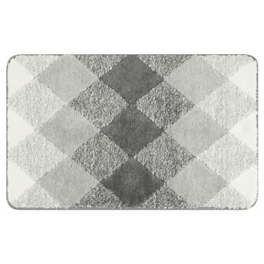 Imagem de uxcell Tapete de banheiro com padrão geométrico, tapete de banho macio e absorvente, tapete antiderrapante confortável para banheira, chuveiro, decoração de casa 51 x 81 cm, cinza