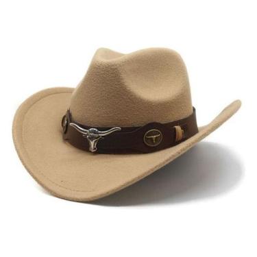 Imagem de Chapéu Country de Feltro com Fivela Touro Metal 4 Cores Unissex - NoBr
