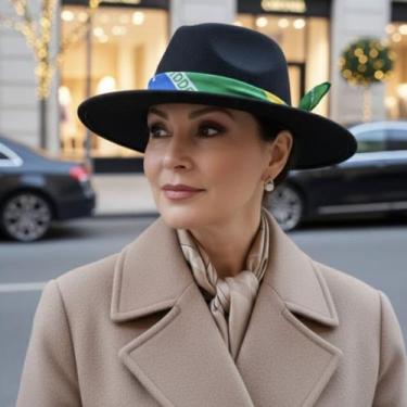 Imagem de Chapéu Fedora Preto com Bandana do Brasil Unissex Aba Média - NoBrand