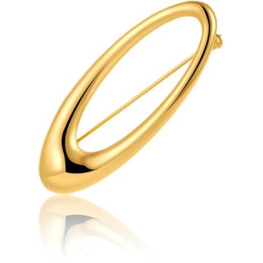 Imagem de Broche oval minimalista para mulheres e homens broche geométrico de lapela em tom dourado distintivo elíptico delicado para gravata de terno vestido chapéu bolsa simples joias moda boutonniere corsage