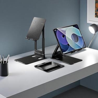Imagem de 1 suporte de tablet sólido e resistente, suporte de telefone para mesa, dobrável e ajustável, suporte giratório de 360°, compatível com iPhone, iPad, Surface Pro, monitor portátil de 7 a 15,6