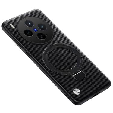 Imagem de POYUFRG Capa magnética para Honor Magic 8 Pro/Magic 8, capa fina de couro com padrão de fibra de carbono com suporte de anel de metal, preta, 8 Pro