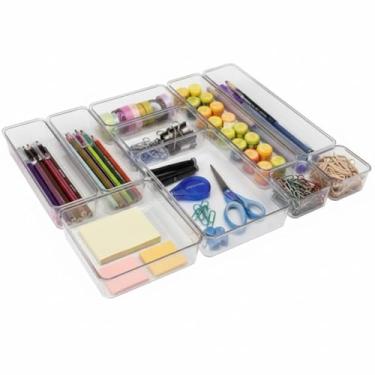 Imagem de Organizador de Gaveta Transparente, Divisórias Ajustáveis para Material de Escritório, Papelaria, Clipes, Lápis, Post-it