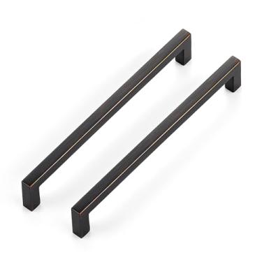 Imagem de Ravinte Pacote com 15 maçanetas quadradas finas de bronze polido a óleo sólido 15 puxadores de armário de cozinha puxadores de gaveta puxadores de armário de cozinha puxadores de cozinha (9 mm de