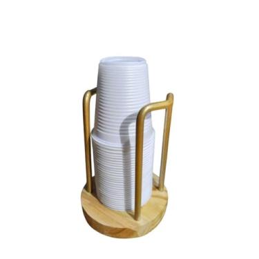 Imagem de Porta Copos Descartáveis, Suporte de Parede e Bancada para Organizar Copos de Papel(DOURADO)