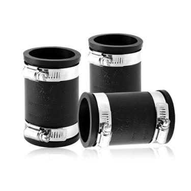 Imagem de QruiLanTu Acoplamento de tubo de PVC flexível de 3 peças com braçadeira de aço inoxidável, encaixe flexível para conectar tubos de ferro fundido, plástico e cobre, para conexões de esgoto e drenagem