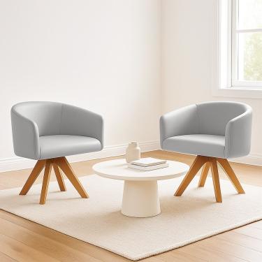 Imagem de Poltrona Sala Base Giratória Madeira Kit 2 Arielle Sintético Cinza D03 - D'rossi