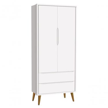Imagem de Guarda-roupa Retrô 2 Portas Théo New Branco Fosco Com Madeira - Reller