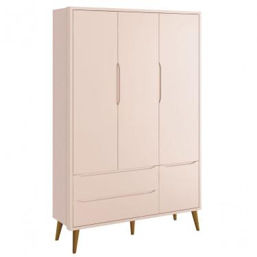 Imagem de Guarda-roupa Retrô 3 Portas Théo New Rosa Fosco Com Madeira - Moveisaqui