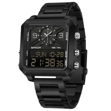Imagem de Relógio quartzo masculino aço inoxidável à prova d água led digital sanda