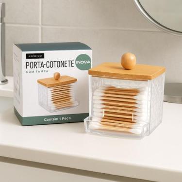 Imagem de Porta Cotonetes Em Acrilico Cristal Com Bandeja e Tampa de Bambu - Ino