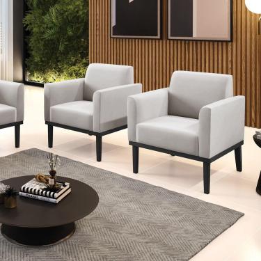 Imagem de Kit 2 Poltronas Decorativas Pés Fixo Em Madeira Preto Veludo Cinza