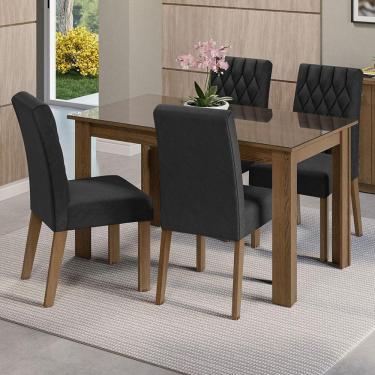Imagem de Conjunto Sala De Jantar Mesa Tampo De Vidro 4 Cadeiras Rustic/oxford Celina Madesa