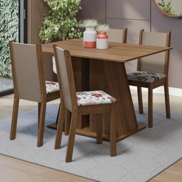 Imagem de Conjunto Sala De Jantar Mesa Tampo De Madeira 4 Cadeiras Rustic/hibiscos Sophie Madesa