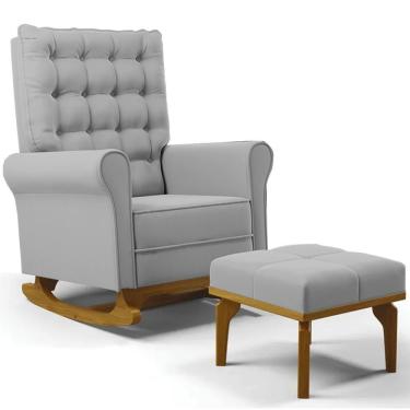 Imagem de Poltrona De Amamentação Balanço E Puff Base De Madeira Brenda G05 Veludo Cinza - Mpozenato