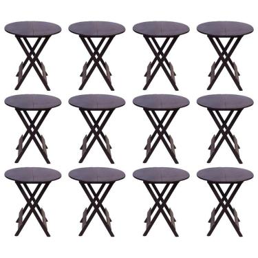 Imagem de Kit 12 Mesas Redondas Dobráveis Em Madeira Maciça 70X70 Marrom Ideal Para Bares E Restaurantes