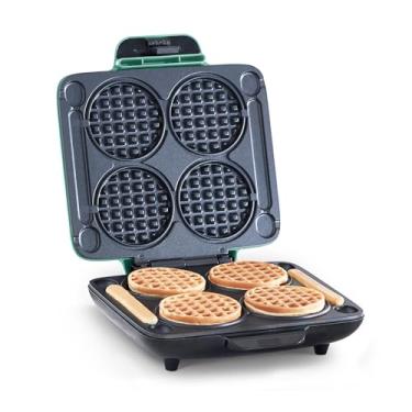 Imagem de DASH Máquina de mini waffles múltiplos: quatro mini waffles, perfeito para famílias e indivíduos, superfícies antiaderentes duplas de 10 cm com liberação rápida e fácil limpeza - azul-piscina
