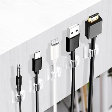 Imagem de 50 clipes de cabo, grampos de suporte de cabos adesivos transparentes, organizadores de fios pequenos para gerenciamento de cabos de mesa, escritório, casa e carro, cabo de extensão