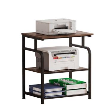 Imagem de Unionly Suporte grande para impressora com prateleira ajustável, carrinho de impressora de 3 camadas com rodas, mesa de madeira resistente para casa, prensa a calor e laser (marrom rústico)