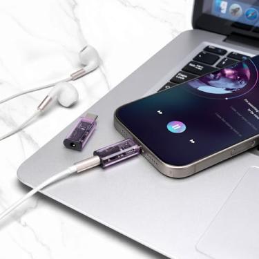 Imagem de Adaptador de fone de ouvido USB-C para áudio de 3,5 mm (pacote com 2) DAC Hip Digital Decoding suporta reprodução de música, chamadas telefônicas, token USB e controle remoto com fio - Roxo