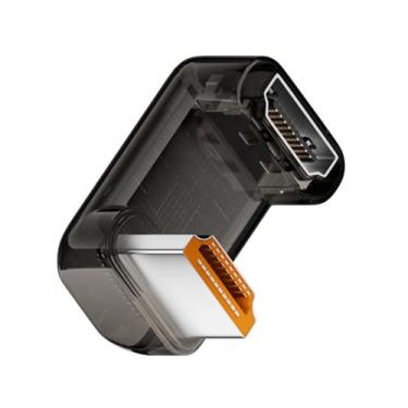 Imagem de xiwai Adaptador HDMI macho para HDMI 2.1 fêmea UHD 8K 60hz HDTV com ângulo oposto em forma de U de 360 graus com luz LED inteligente para monitor