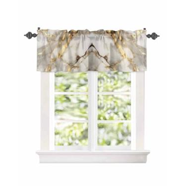 Imagem de DOME-SPACE Cortinas abstratas com textura de pedra de mármore para janelas, cortinas de janela bege douradas, tratamentos de sanefa para sala de estar e cozinha com bolso de haste de 10 cm, 137 x 45