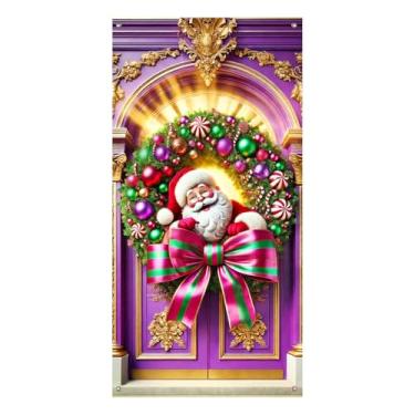 Imagem de BlissYard Merry Christmas, guirlanda de Papai Noel, 89 x 188 cm, faixa decorativa de porta com bengalas de Papai Noel, árvore de Natal e fita vermelha para exibições de varanda de Natal internas e