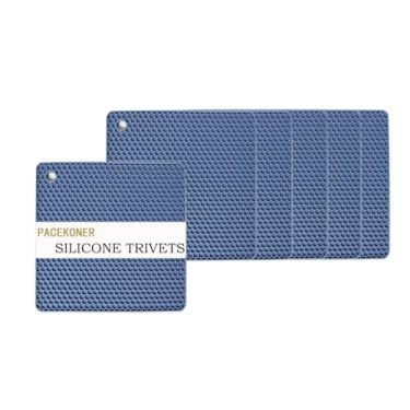 Imagem de Pacote com 6 tapetes de silicone para trivetes, almofadas quentes resistentes ao calor, tapetes de cozinha seguros para lava-louças, suportes de panela sem BPA para mesa, bancada, fogão, design de