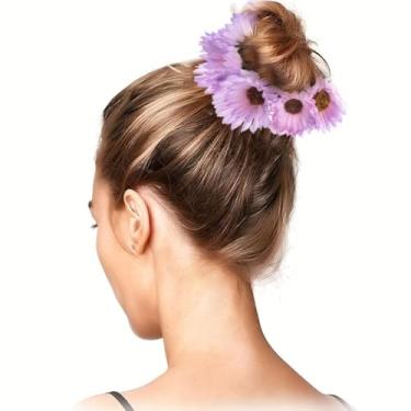 Imagem de Laço de cabelo de girassol para mulheres, corda de cabelo doce, acessórios elásticos para coque de rabo de cavalo