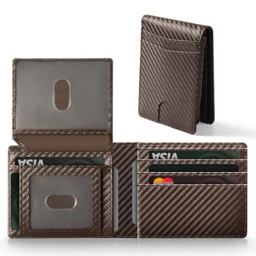 Imagem de GNDR Carteira masculina com bloqueio de RFID, duas dobras, de couro de fibra de carbono, acessórios masculinos, Fibra de carbono de café-02