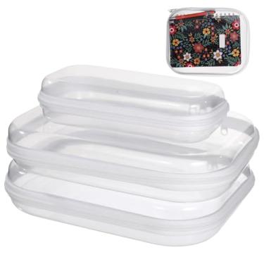 Imagem de Pacote com 3 sacos de maquiagem transparentes, estojos compactos de plástico para armazenamento de cosméticos com zíper, bolsas de viagem para mesa e organização doméstica