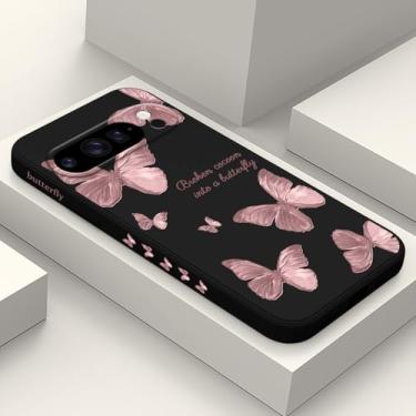 Imagem de LEECG Capa para Google Pixel 10 Pro XL, design de flor de silicone líquido fino para Pixel 10 Pro XL 6,8 polegadas, borboleta preta