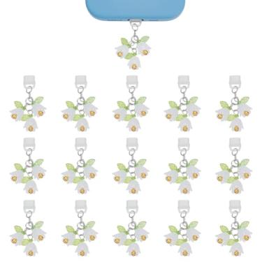 Imagem de HOBBIESAY 16 pçs plugue de poeira charmoso plugues à prova de poeira lírio do vale plugue de poeira charme tipo C tampas de porta de plugue de poeira protetor para telefones e computadores charme