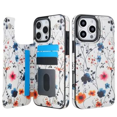 Imagem de LazyGoose Capa carteira para iPhone 16 Pro Max com 4 compartimentos para cartão, flip fólio de couro sintético fecho magnético, suporte, fecho magnético, floral, vibrante, fofo, colorido, flor, arte