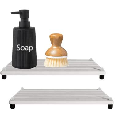 Imagem de 2 bandejas de pedra absorvente de água para pia de banheiro e balcão de cozinha, suporte de pia de diatomita de secagem rápida, bandeja de penteadeira, suporte de sabão para as mãos com pés