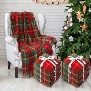 Imagem de Fanfanwin Cobertor xadrez vermelho com fita 127 cm x 152 cm, cobertor xadrez de Natal com borla, macio, quente, tartan, chenille, franja, tapete para sofá, quarto, viagem, inverno, xale, capa